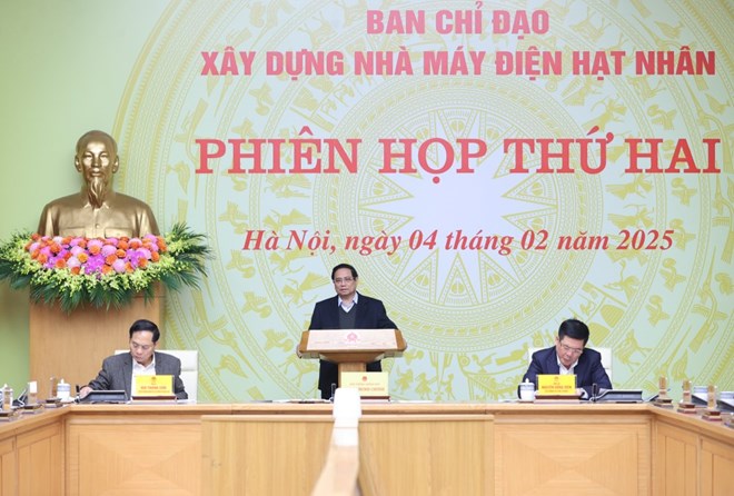 Thủ tướng Chính phủ Phạm Minh Chính chủ trì phiên họp thứ hai Ban Chỉ đạo xây dựng nhà máy điện hạt nhân. Ảnh: VGP