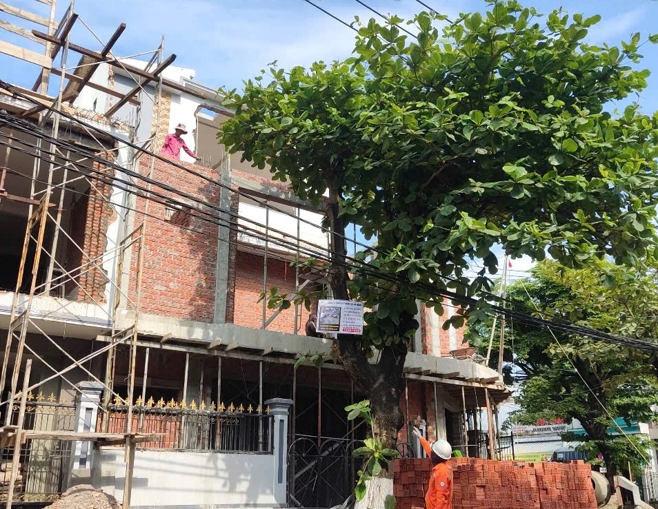 Giàn giáo xây dựng có nguy cơ vi phạm hành lang an toàn lưới điện.