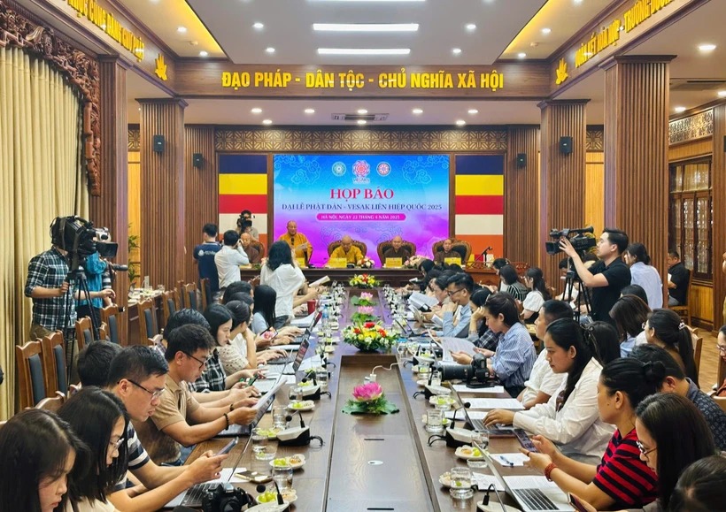 Quang cảnh buổi họp báo tại Trung ương Giáo hội Việt Nam. (Ảnh: PV/Vietnam+)