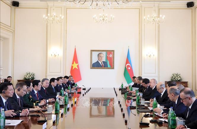 Tổng Bí thư Tô Lâm hội đàm cấp Nhà nước với Tổng thống Azerbaijan Ilham Aliyev. Ảnh: Thống Nhất/TTXVN