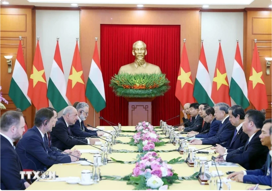 Tổng Bí thư Tô Lâm hội kiến Tổng thống Hungary Sulyok Tamas thăm chính thức Việt Nam. (Ảnh: Thống Nhất/TTXVN)