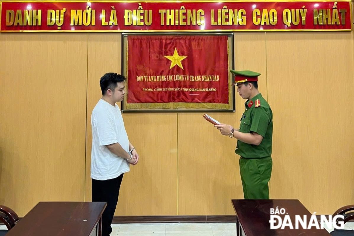 Đối tượng Nguyễn Văn Thành tại cơ quan công an. Ảnh: C.A