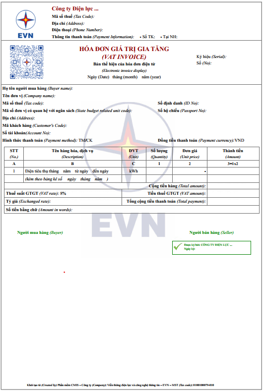 Mẫu hóa đơn tiền điện mới. Ảnh: EVN