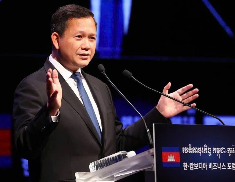 Thủ tướng Campuchia Hun Manet phát biểu tại một diễn đàn ở Seoul (Hàn Quốc). (Ảnh: Yonhap/TTXVN)